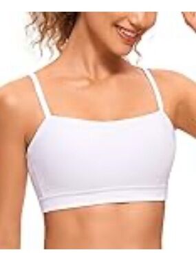 CRZ YOGA Butterlux Adjustable Thin Strap Square Neck Padded Sports Bra~White